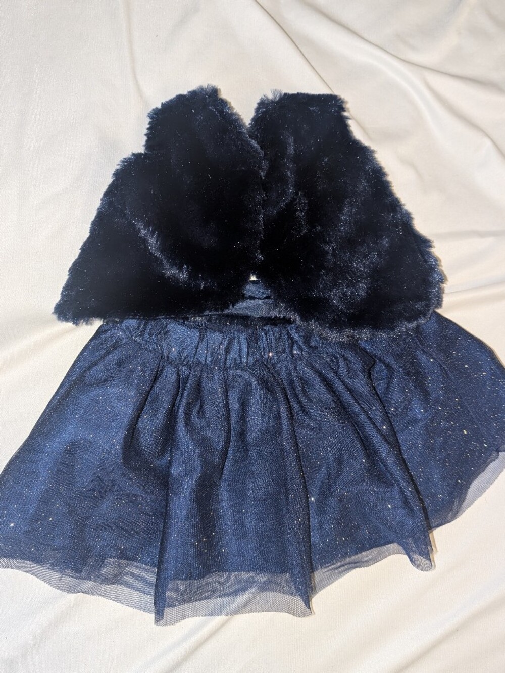 24months Navy Faux Fur Tulle Vest With Matching Sparkly Tulle Skirt